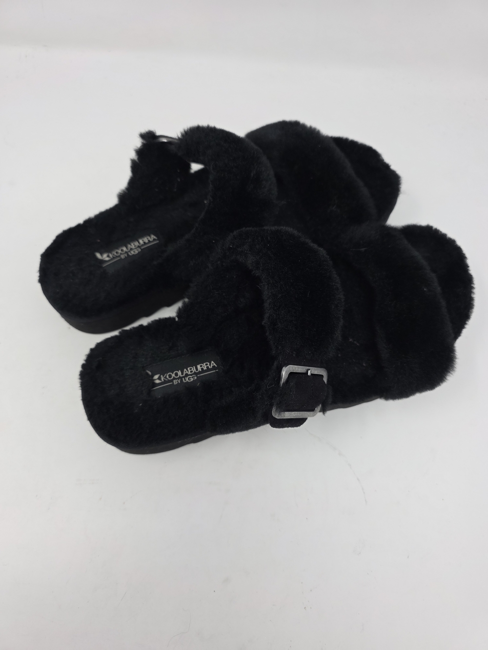 Koolaburra by UGG Fuzz-A-Gurl Faux Fur Slide Sandals Black Women Size 8